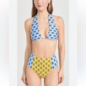 Rhode Navya High Waist Bikini Bottoms Yellow Blue size small